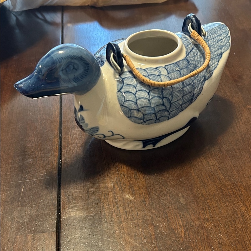 Blue and White Ceramic Duck Teapot